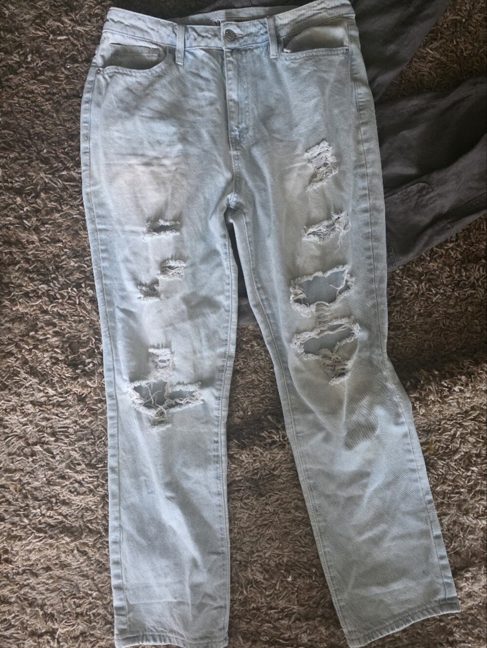YMI Dream High Rise Distressed Jeans 13/31 Light Blue Straight Leg